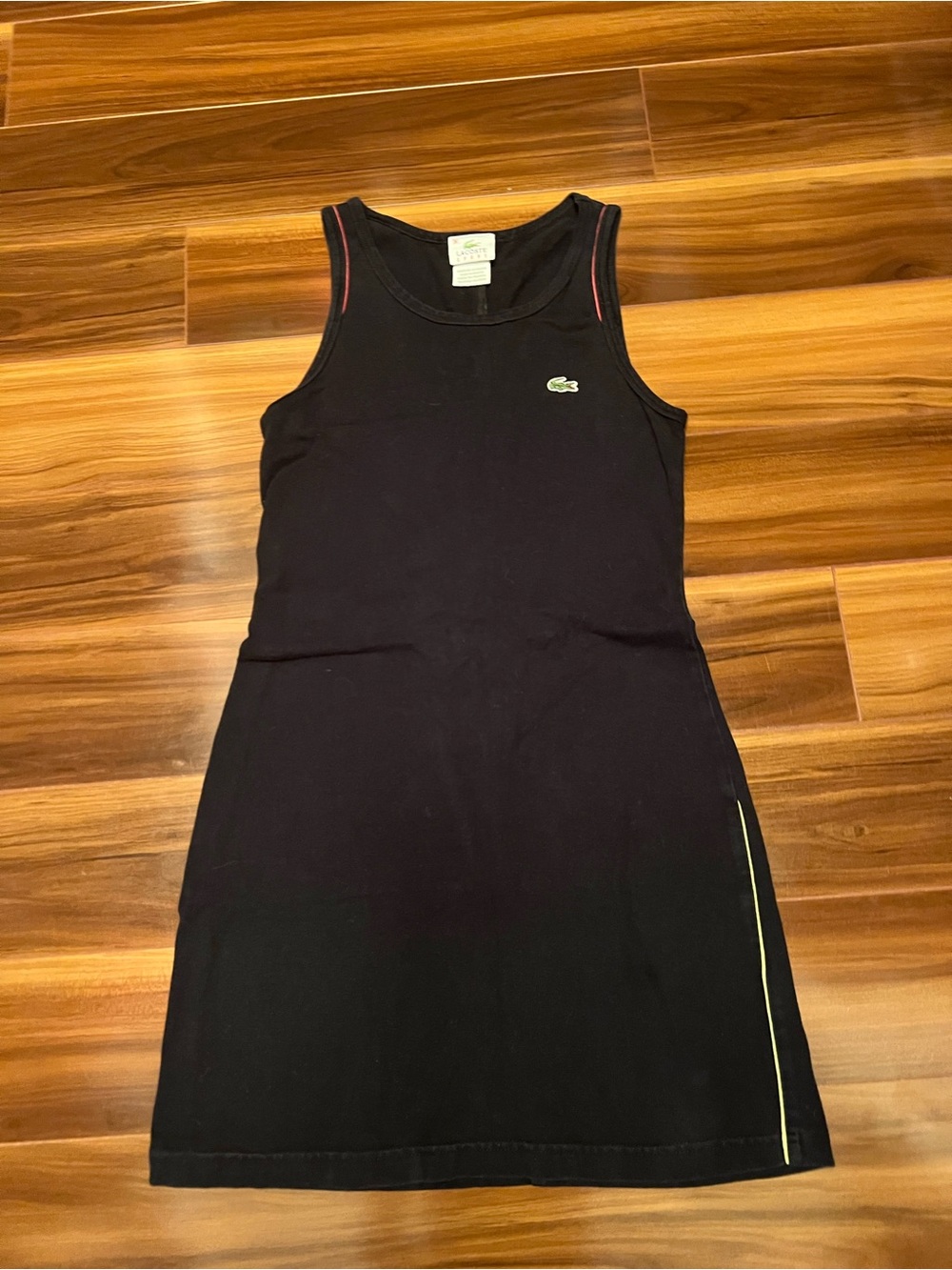 Lacoste Black Sleeveless Tank Mini Dress with Neon Trim